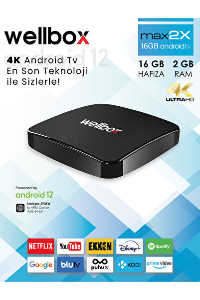 Class WELLBOX MAX2X Android TV BOX Wi-Fi Bluetooth HDMI Uydu Alıcısı