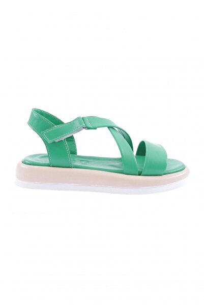 DGN Grass Genuine Leather Women's Sandals - Cross Strap, Velcro Model 3243244