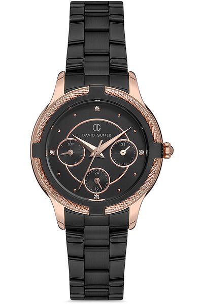 DAVID GUNER Rose Black Coated Black Dial Women's Watch Dg-8181La-R2