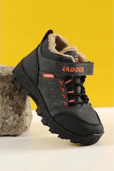 Mind Black Gray Water and Cold Resistant Boys' Boots with Fur Inside