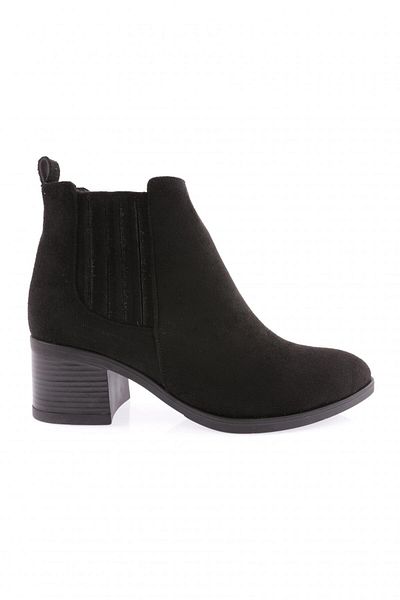 DGN Gestreifte Damenstiefel aus schwarzem Wildleder mit kurzem Absatz