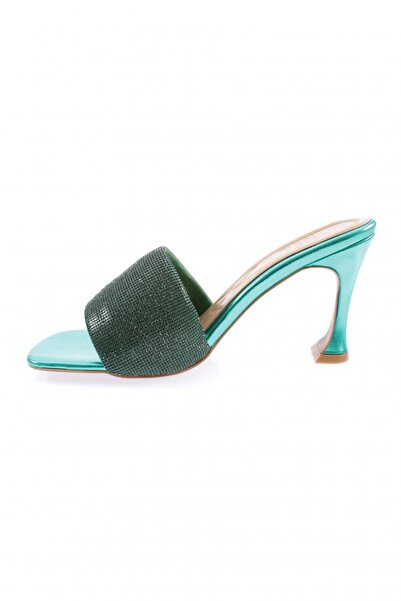 DGN Γυναικείες ασημένιες πέτρινες παντόφλες με τακούνι 8021-23y