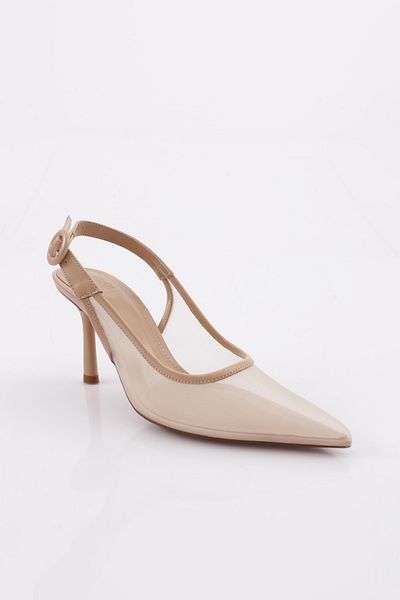 DGN Pantofi cu toc transparent de damă cu vârf ascuțit Bej deschis 814103236