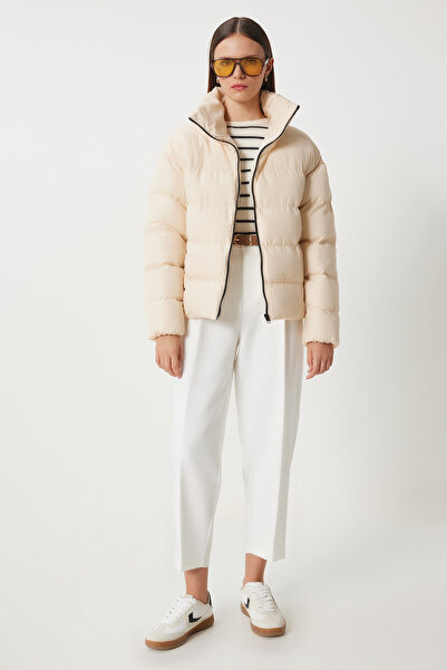 Lovelyİstanbul Stand Collar Puffer Jacket - Bone Lri0002
