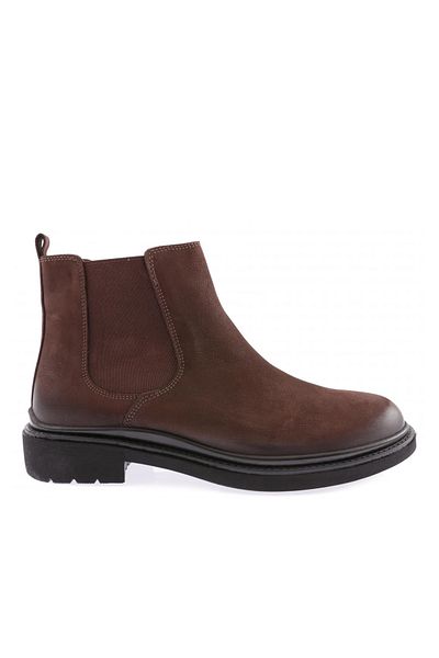 DGN Men's Rubber Sole Chelsea Boots Brown Nubuck Genuine Leather 61310223210