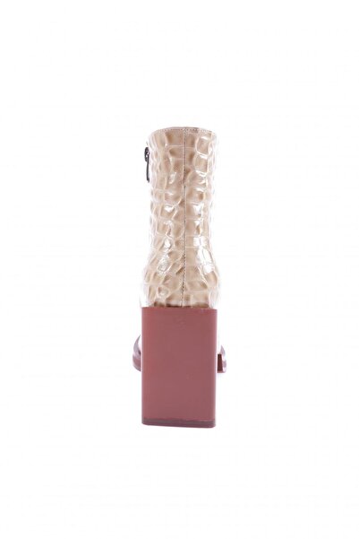 DGN Yuvarlak Burun Topuklu Kadın Bot Bej Baskılı 26663285