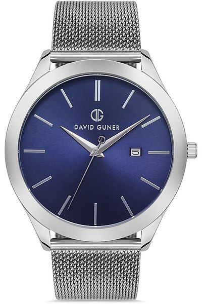 DAVID GUNER Silver Coated Blue Dial Men's Wristwatch Dg-8179Gc-A3