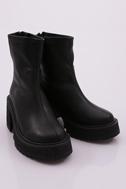 DGN Dámské kozačky na tlustém podpatku s tlustou podrážkou černá kůže 75633138