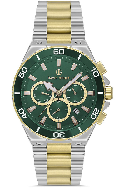 DAVID GUNER Men's Green Dial Yellow Silver Plated Multifunctional Wristwatch