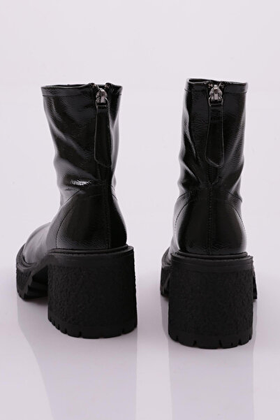 DGN Γυναικείες μπότες με χοντρή σόλα με χοντρό τακούνι Μαύρο τσαλακωμένο 75633138