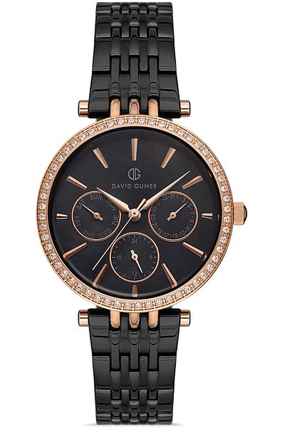DAVID GUNER ساعة يد نسائية بمينا أسود مطلي باللون الأسود DG-8253LA-R2