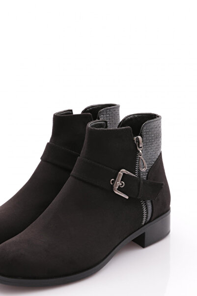 DGN Kadın Fermuarlı Kemer Detaylı Kısa Topuklu Bilek Bot Siyah Süet 39973138