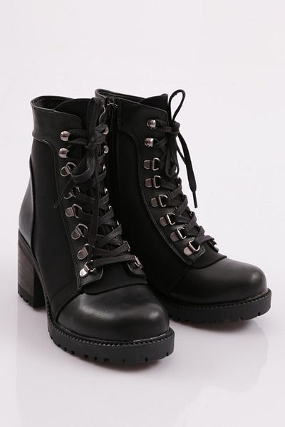DGN Women's Front Lace-Up Heeled Boots Black 32783138