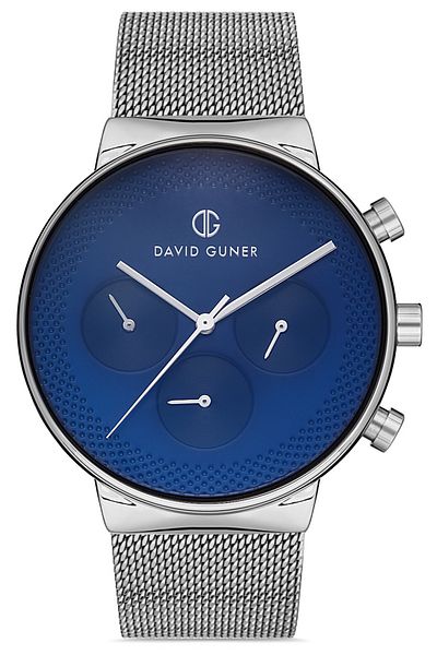 DAVID GUNER Silver Coated Blue Dial Men's Watch Dg-8300Gc-A3