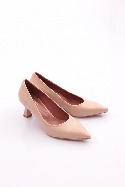 DGN Pointed Toe Low-Cut Heeled Shoes Nude Patent Leather 43121029