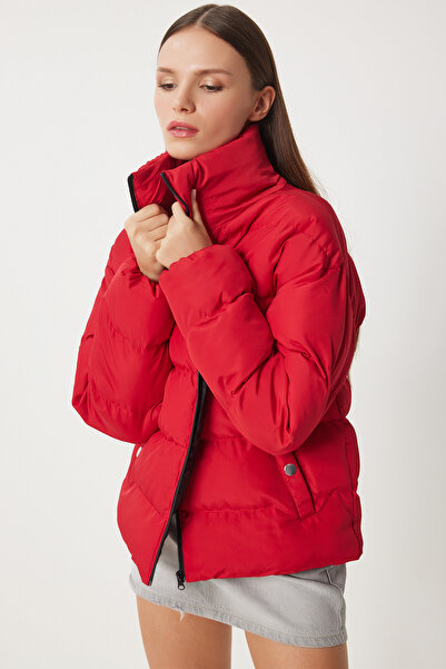 Lovelyİstanbul Red Stand Collar Puffer Jacket - Lri̇0002