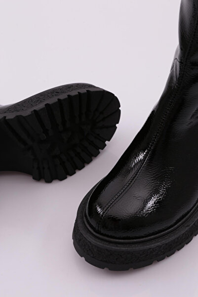 DGN Γυναικείες μπότες με χοντρή σόλα με χοντρό τακούνι Μαύρο τσαλακωμένο 75633138