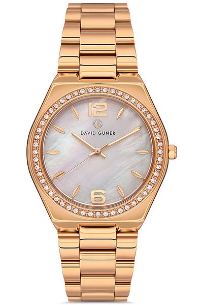 DAVID GUNER Rose Coated White Dial Women's Watch Dg-8472La-C1