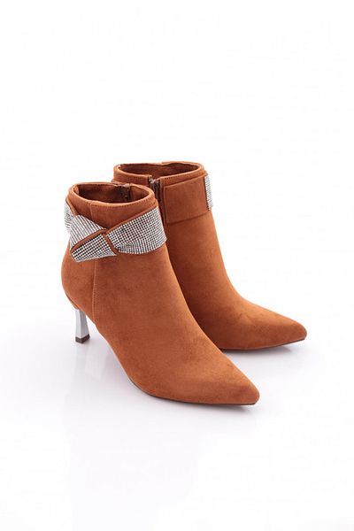 DGN Tan Suede Γυναικείες Μπότες με τακούνι - Ασημένια Πέτρα Λεπτομέρεια 212112821