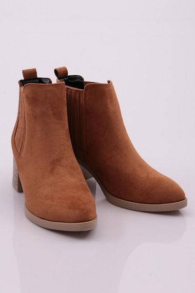 DGN Tan Suede γυναικείες ριγέ μπότες με κοντό τακούνι - 101183275