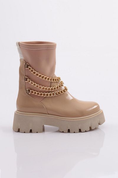 DGN Es806 Women's Boots - Thick Chain, Accessories, Nude Wrinkled Patent Leather