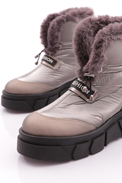 DGN Kadın Lastik Bağcıklı Kürklü Bot Platin Platin 33152682