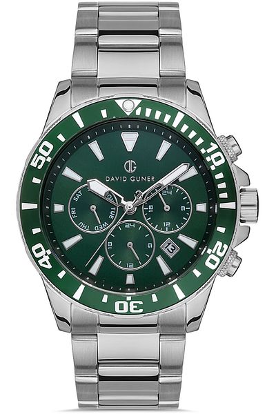 DAVID GUNER Silver Coated Green Dial Men's Watch Dg-8376Ga-A10