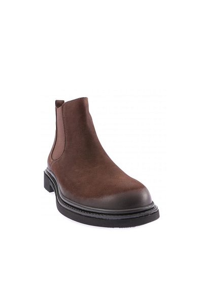 DGN Men's Rubber Sole Chelsea Boots Brown Nubuck Genuine Leather 61310223210