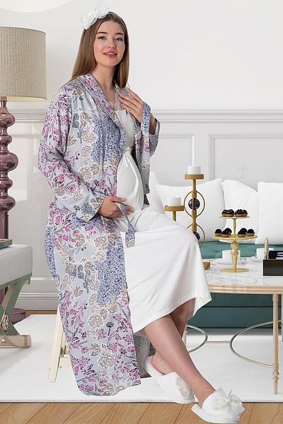 Mecit Pijama طقم ثوب نوم للحوامل باللون الرمادي من Mecit 5807