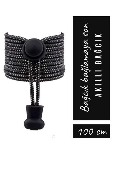 SHELAX Smart Locking Elastic Shoelaces / Elastic Shoelace White On Black Dots Round