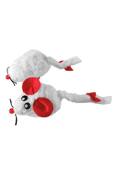 colezium Cat Toy Mustache Plush Mouse 4.5 x 6-15 cm White