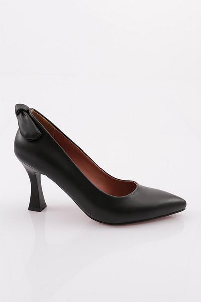 DGN Women's pointed toe finger low-cut back bow heeled goblet shoe black 81121029