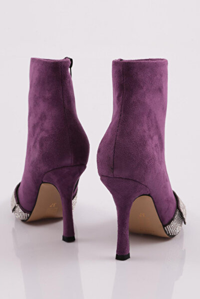 DGN Çarpaz Taş Detaylı Kadın Topuklu Bot Mor 6836535