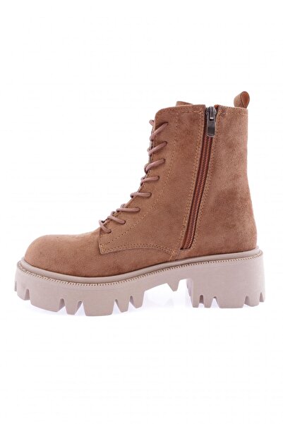 DGN Kadın Fermuarlı Bağcıklı Strech Detaylı Bot Taba Süet 331422682