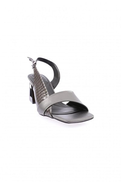 DGN Sandale cu toc pentru femei din piele lacuita de crocodil platinat - cu bretele 72321033