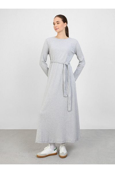 Benin Basic Camisole with Belt Hijab Dress - Gray - Benin