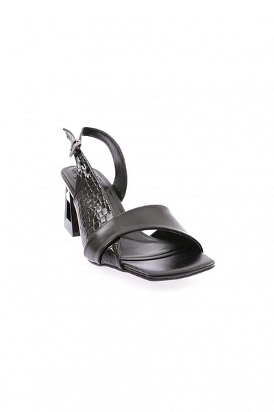 DGN Sandale cu toc pentru femei cu curea din piele lăcuită de crocodil neagră - 72321033