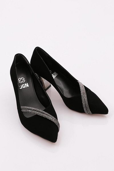 DGN Dámské boty se špičatou špičkou Silver Stone na tlustém podpatku Black Velvet 43122534