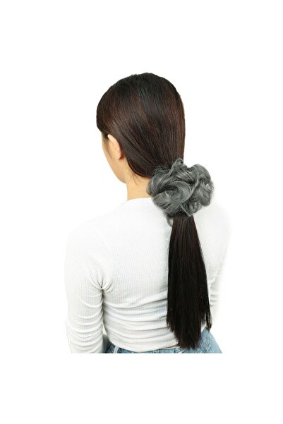 Marsilyan Elastic Bun Scrunchie with Hair / Gray