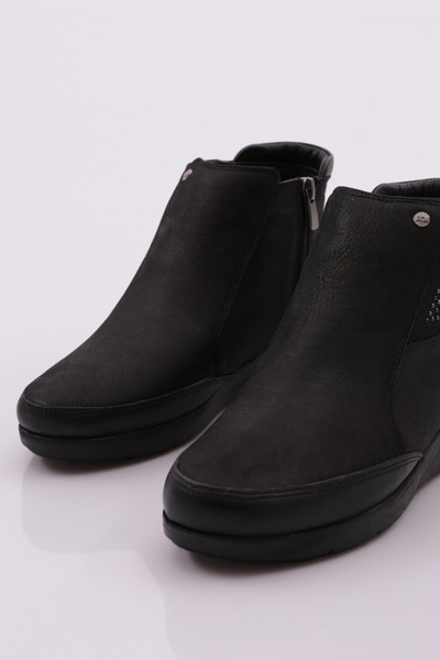 DGN Kadın Silver Taşlı Bilek Bot Siyah Hakiki Deri 26192713