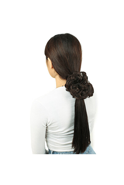 Marsilyan Ieg ™   Elastic Bun Clip with Dense Hair - Light Brown