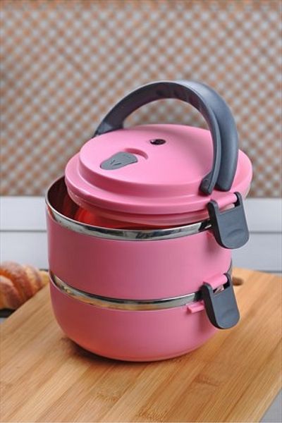 Osso Fashion Sefer Tan Food Thermos Storage Container Thermos Set of 2 - Steel Pink