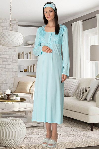 By Mecit Pijama فستان نوم للحوامل من الدانتيل باللون الفيروزي من Mecit 5343