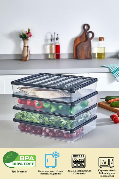 Alacarte 4 Pieces 2500 ml Refrigerator Freezer Organizer and Storage Container