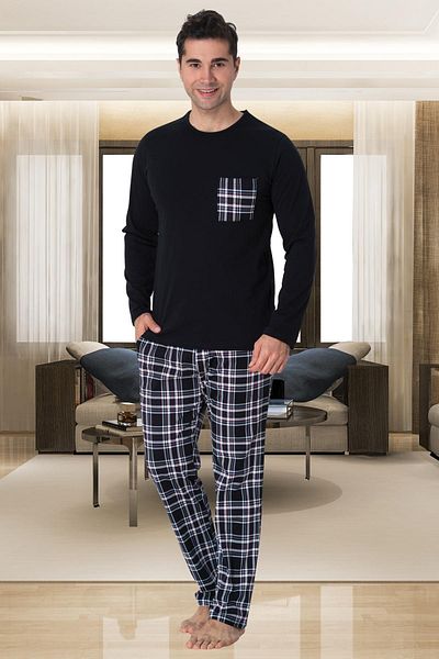 Mecit Pijama Ανδρικό σετ πιτζάμες Mecit 2903 Navy Blue - 100% βαμβάκι, καρό σχέδιο