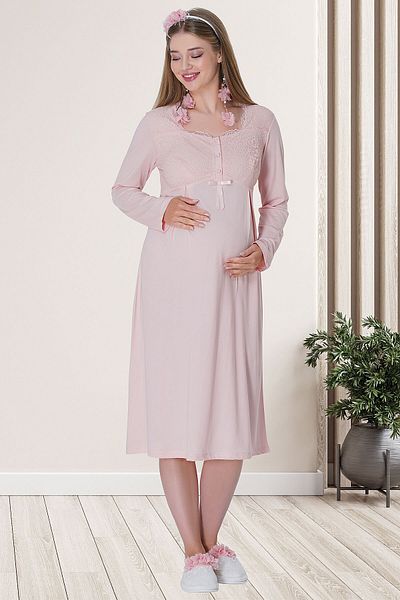Mecit Pijama Powder Maternity Nightgown Set with Dressing Gown