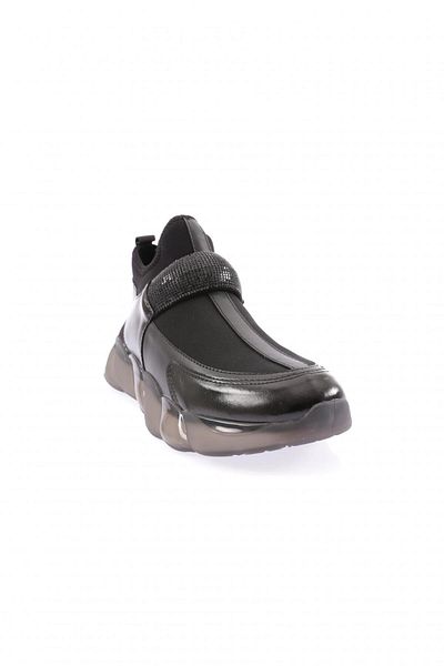 DGN Women's Stretch Detailed Silver Stone Banded Sneakers Shoes Black 2153137