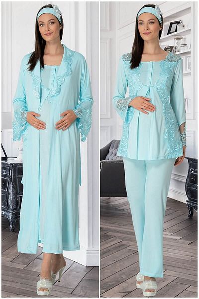 By Mecit Pijama Mecit 5355 Turquoise Maternity Dressing Gown Pajamas Nightgown Set