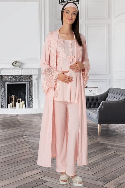 By Mecit Pijama Mecit 5353 Powder Maternity Pajama Set with Dressing Gown