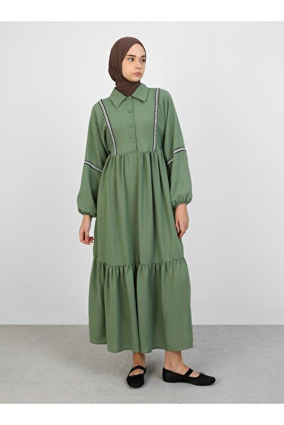 Refka Hijab Dress - Cagla - Refka, Stripe Detailed, Half Placket